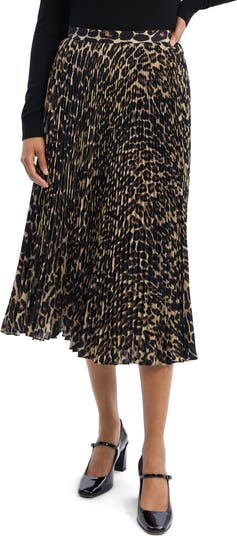 Leopard print pleated skater fashion skirt