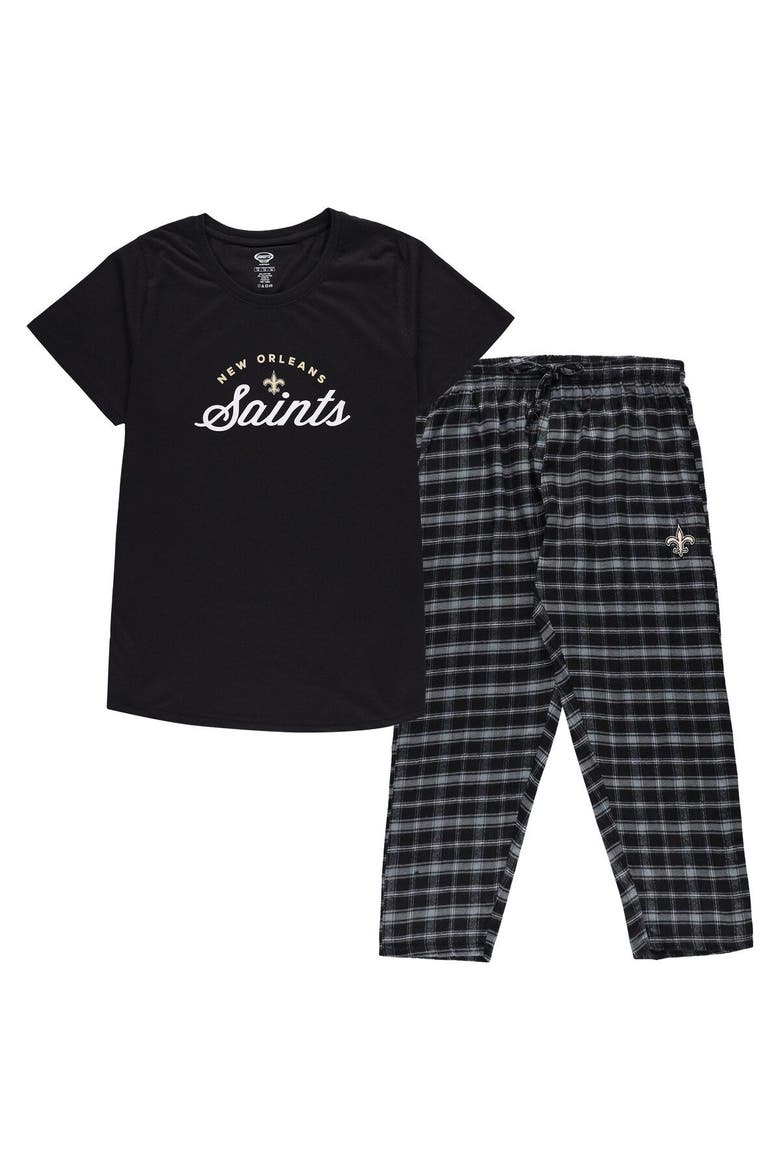 Women's Concepts Sport Black New Orleans Saints Plus Size Badge T-Shirt & Flannel Pants Sleep Set, Main, color, Black