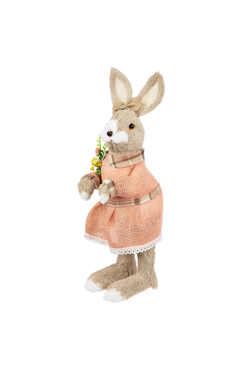 Northlight Rustic Girl Rabbit Easter Figure with Flowers - 15.25" - Beige, Alternate, color, Beige