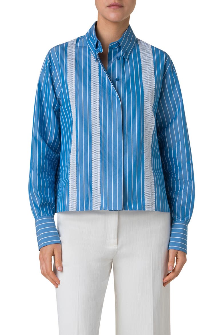 Pajama Stripe Long Sleeve Button-Down Shirt, Main, color, MEDIUM BLUE-CREAM