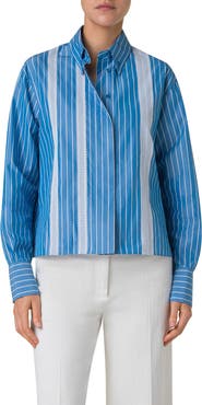 Akris punto Pajama Stripe Long Sleeve Button-Down Shirt