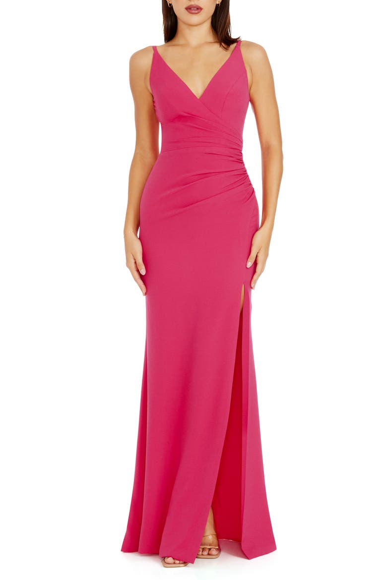 Jordan Ruched Side Slit Gown, Main, color, BEGONIA