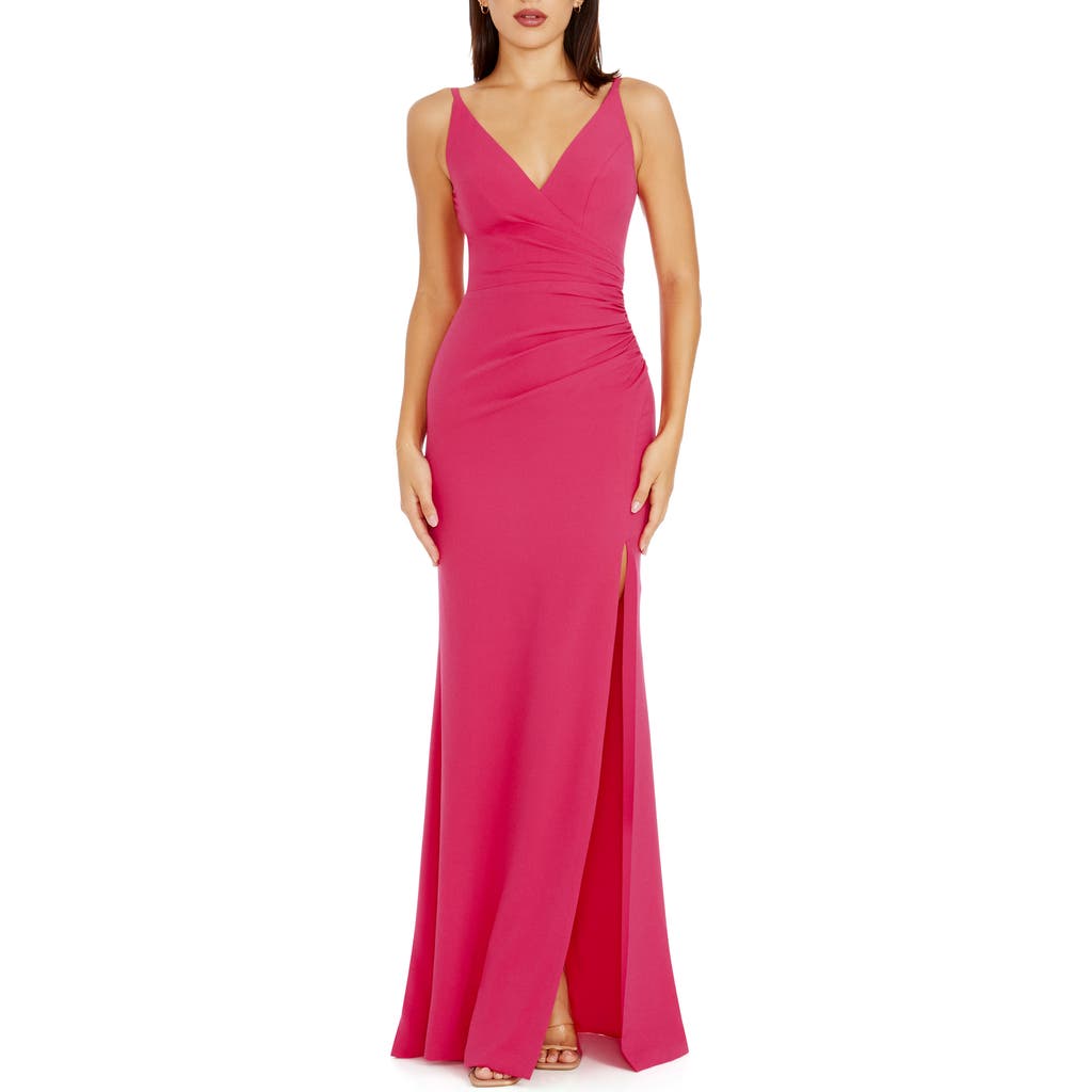 Dress the Population Jordan Ruched Side Slit Gown in Begonia at Nordstrom, Size Medium