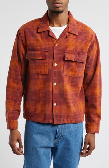 Plaid Crop Long Sleeve Flannel Camp Shirt
