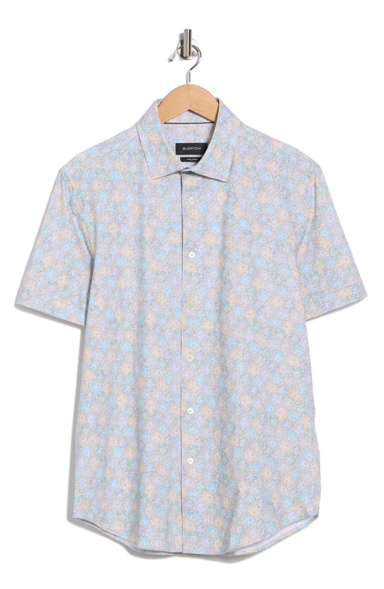 Bugatchi Miles OoohCotton<sup>®</sup> Short Sleeve Button-Up Shirt, Alternate, color, Caramel/ Blue
