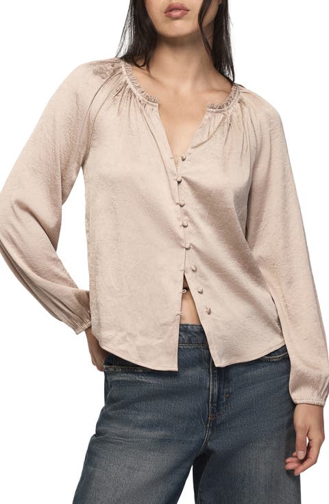Hammered Satin Peasant Top