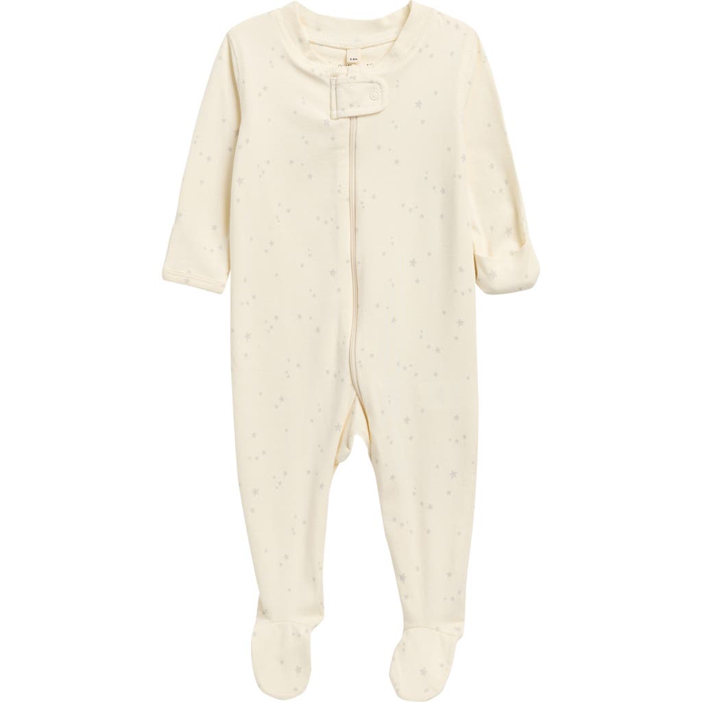 Quincy Mae Babies' Star Print Stretch Organic Cotton Zip Footie In Neutral