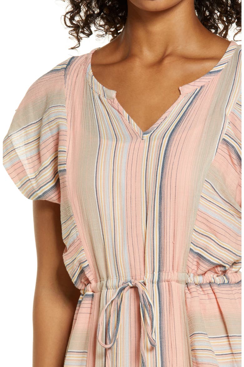 Flutter Sleeve Tie Waist Maxi Dress, Alternate, color, PINK STRIPE