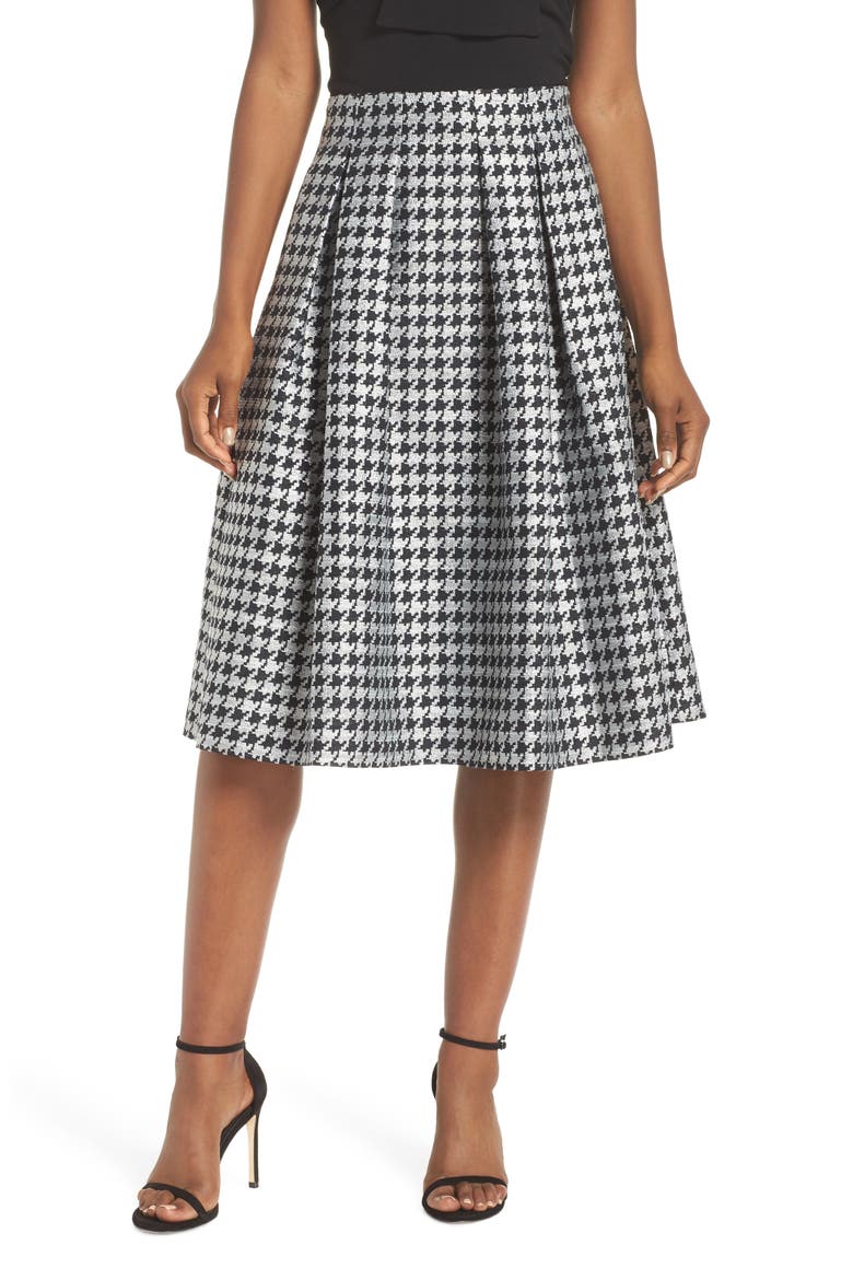 Houndstooth Pleated Skirt, Main, color, BLACK