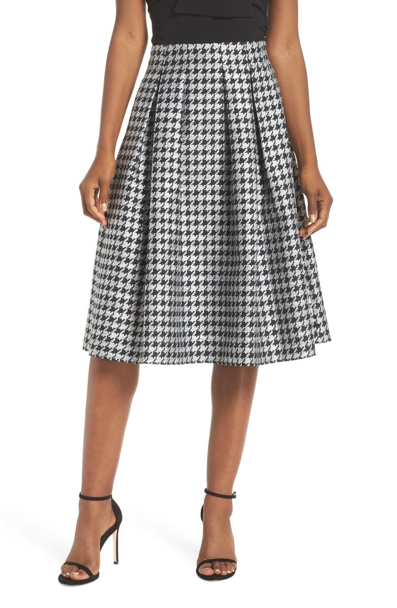 Eliza J Houndstooth Pleated Skirt, Main, color, 