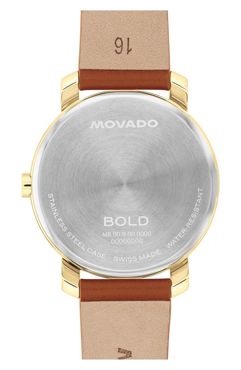 Movado Bold Access Leather Strap Watch, 34mm, Alternate, color, Silver Dial