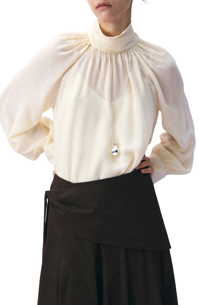 MANGO Ruffle Balloon Sleeve Semisheer Top, Main, color, 