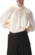 MANGO Ruffle Balloon Sleeve Semisheer Top