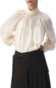 MANGO Ruffle Balloon Sleeve Semisheer Top
