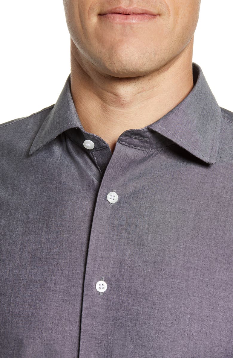 The Tie Bar Trim Fit Solid Chambray Dress Shirt, Alternate, color, 