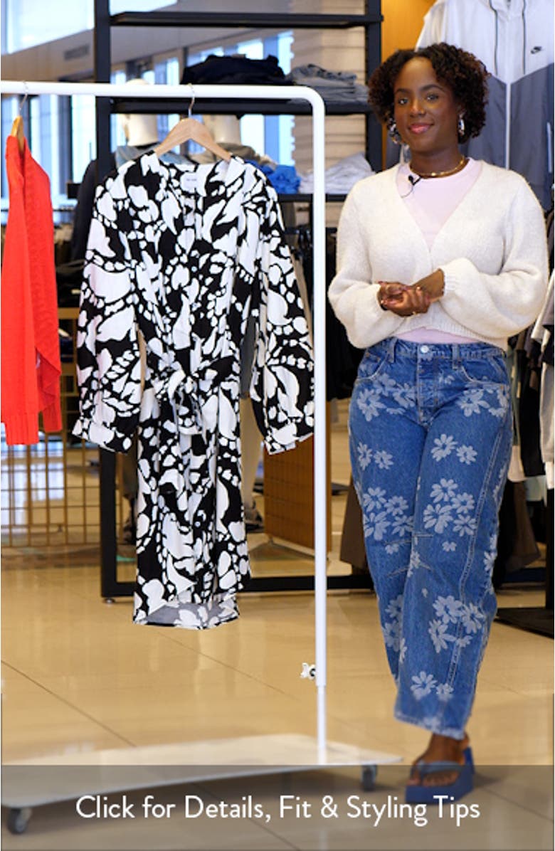 Evening Petal Long Sleeve Linen Blend Dress, sales video thumbnail