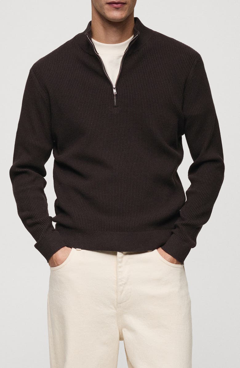 MANGO Quarter Zip Rib Sweater, Main, color,