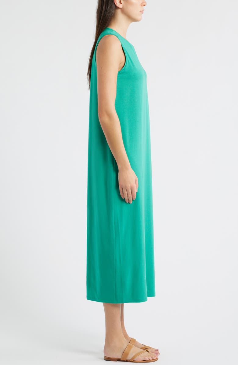Eileen Fisher Round Neck Oval Stretch Sleeveless Midi Dress, Alternate, color, Sea Star