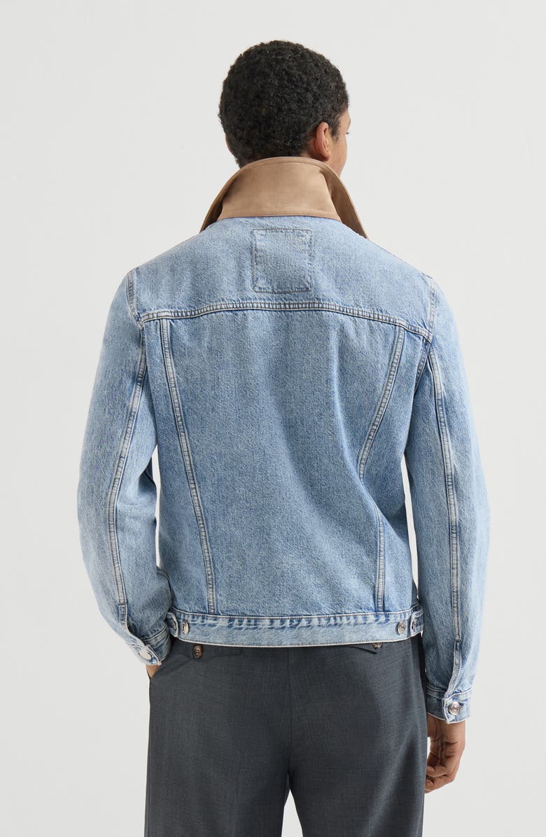 Brunello Cucinelli Denim outerwear jacket with suede collar, Alternate, color, Light Denim
