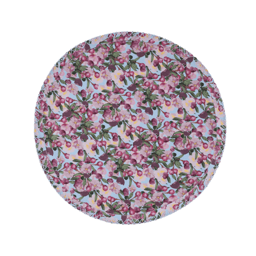 Sophie Williamson Design Set Of Six Round Placemats In Romantic Pink Cherry Blossom Print On Blue In Multi