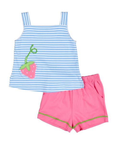 Stripe Knit Short Set With Strawberry Pocket