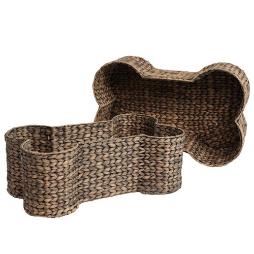 The Licker Store Digby Bone-shaped Large Hand Woven Water Hyacinth Nesting Pet Toy Organizer Baskets In Brown