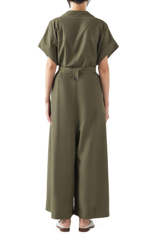 Lk Bennett Isla Tie Waist Wide Leg Utility Jumpsuit In Khaki