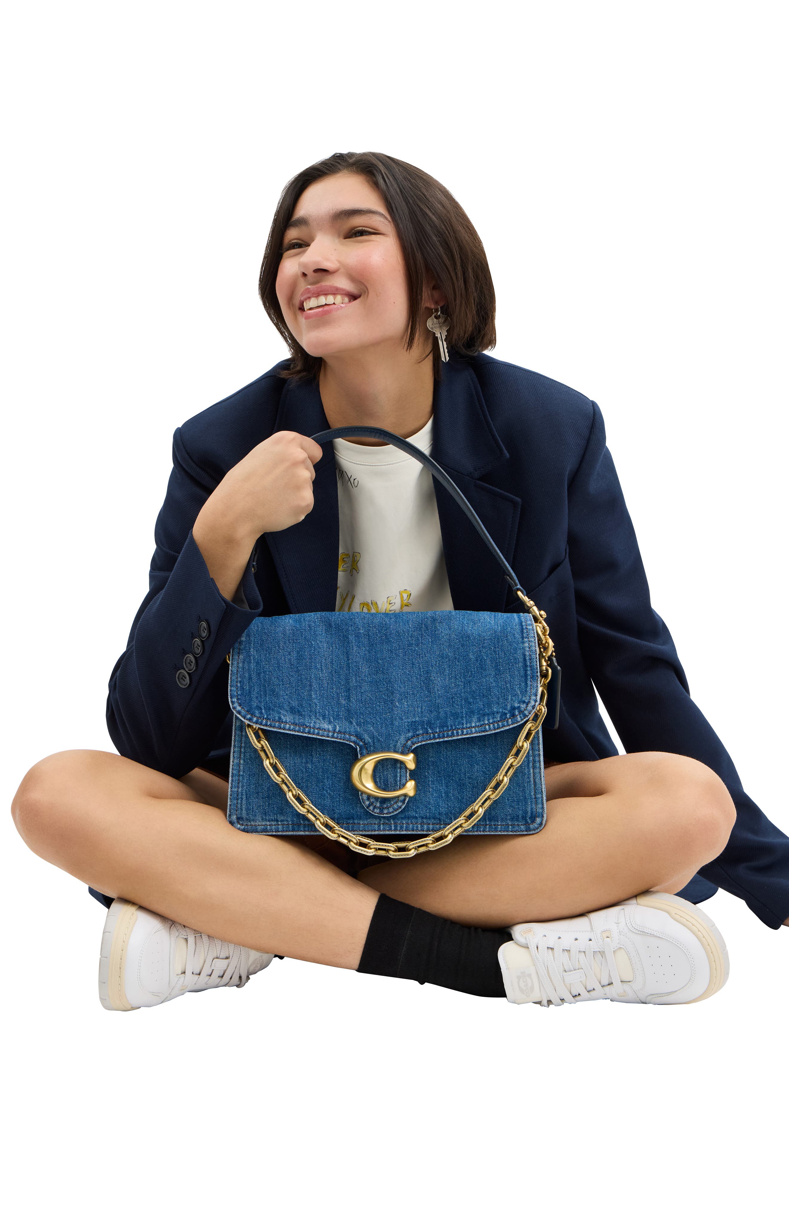 COACH Tabby Washed Denim Chain Shoulder Bag, Alternate, color, 