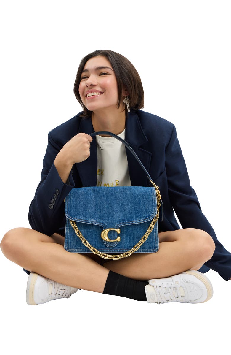 COACH Tabby Washed Denim Chain Shoulder Bag, Alternate, color,