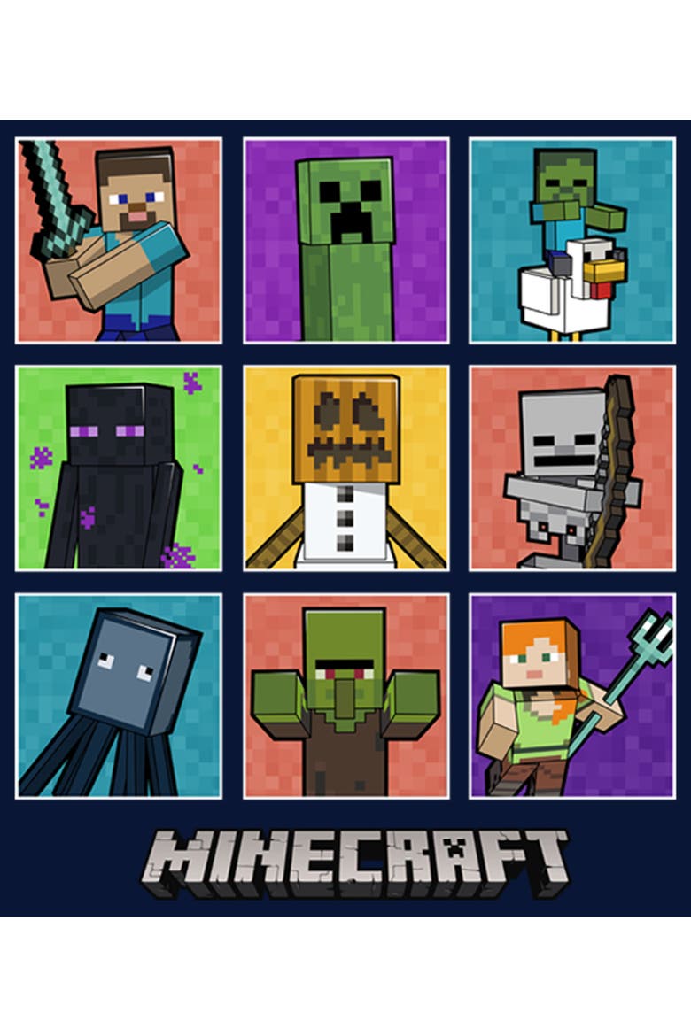 Boy's Minecraft Character Boxes  Graphic T-Shirt, Alternate, color, Navy Blue