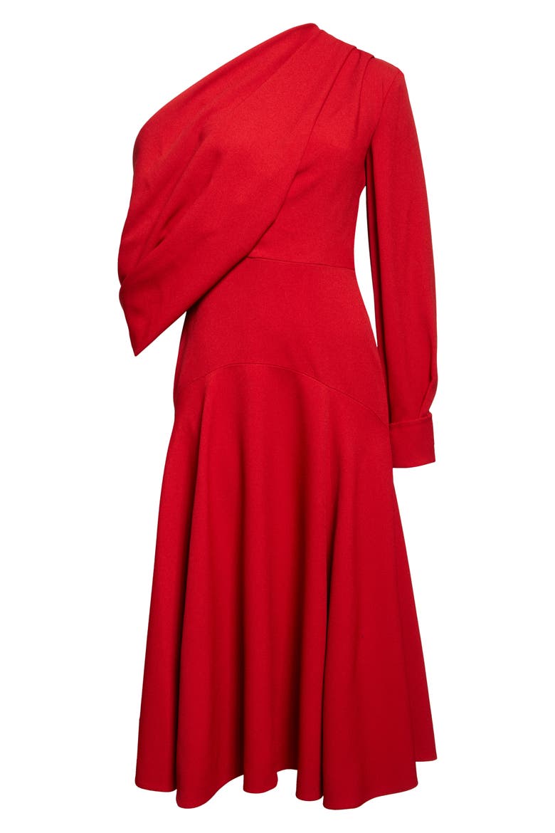 Sehima Draped One-Shoulder Crepe Dress, Alternate, color, RED