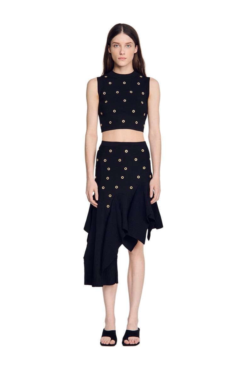 Studded knit top, Alternate, color, Black
