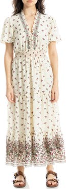 MAX STUDIO V-Neck Short Sleeve Tiered Maxi Dress