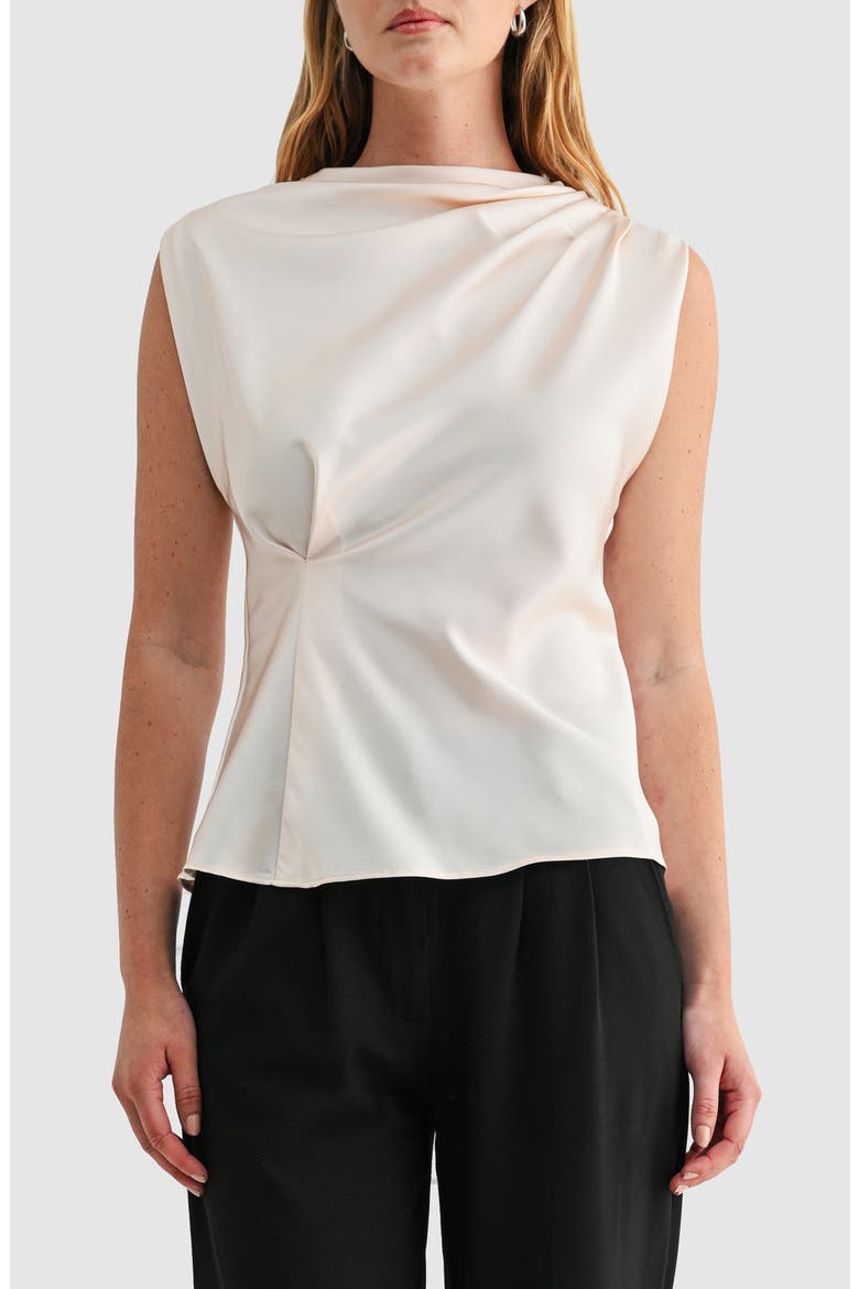 Satin Mock Neck Sleeveless Blouse, Main, color, CREAM