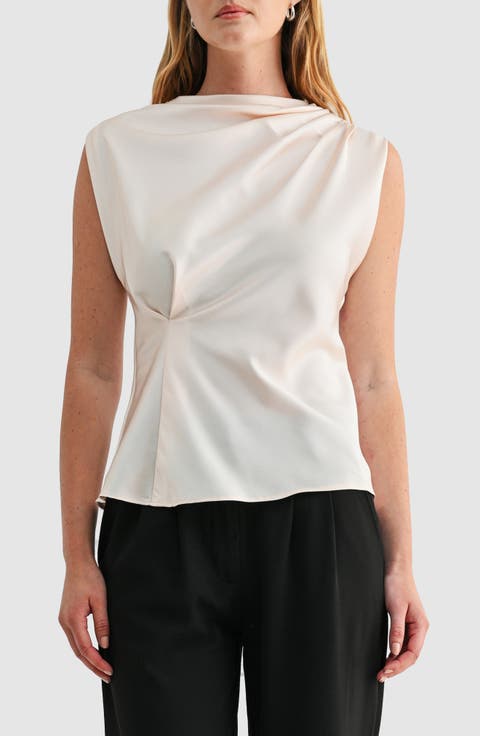 Satin Mock Neck Sleeveless Blouse