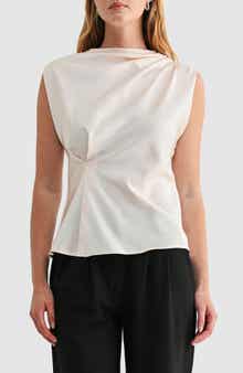 Satin Mock Neck Sleeveless Blouse