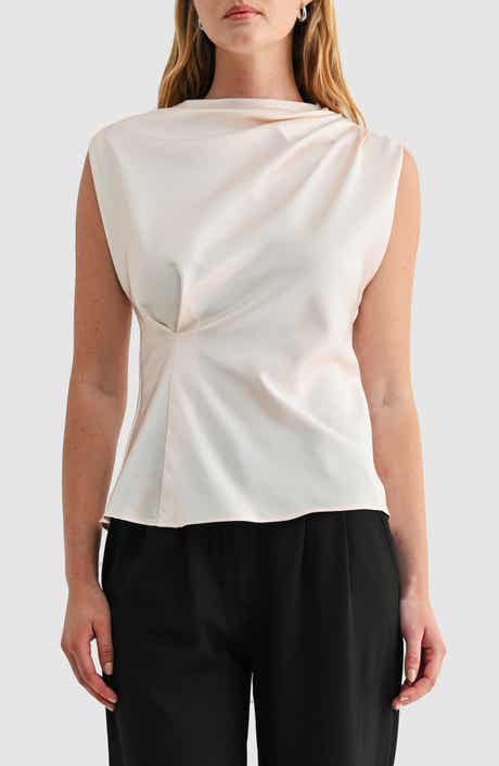 Satin Mock Neck Sleeveless Blouse