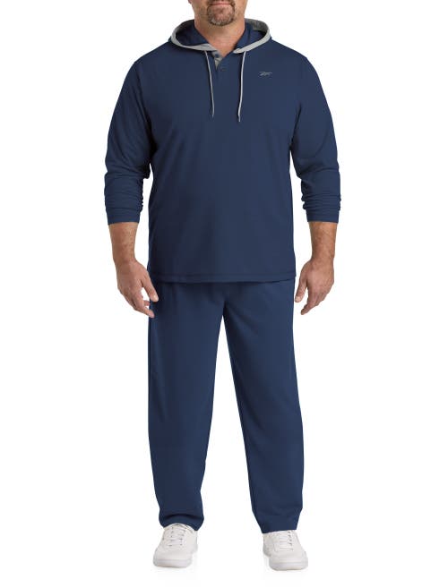 Reebok Big & Tall French Terry Performance Henley Hoodie In Collegiate Navy