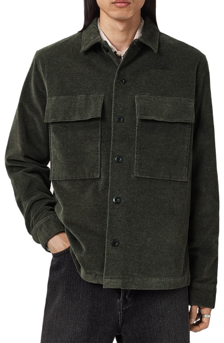 AllSaints Hawker Stretch Corduroy Overshirt, Main, color, Gull Brown