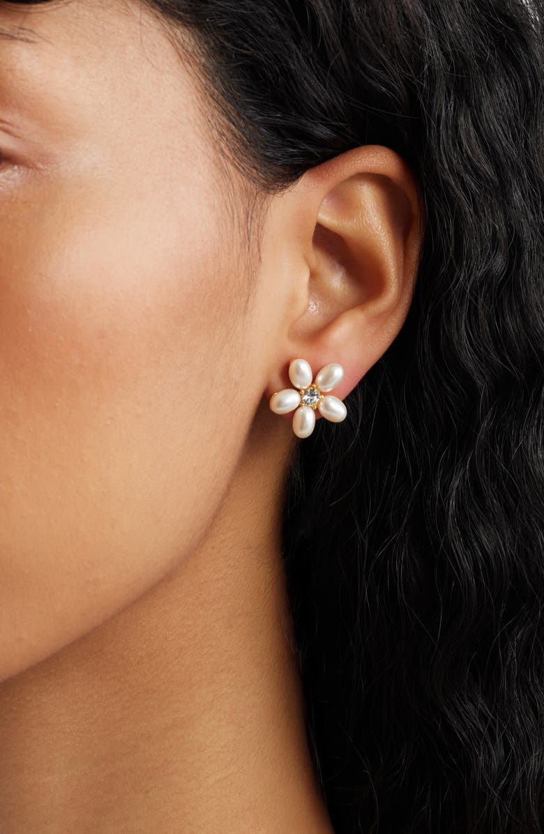 Kenneth Jay Lane Faux Pearl Flower Earrings, Alternate, color, 