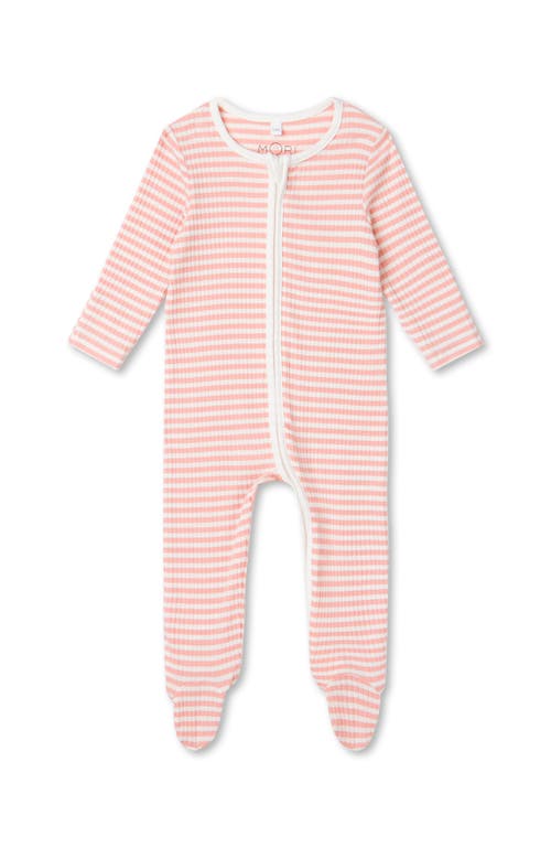Mori Ribbed Stripe Two Way Zip-up Sleepsuit In Pink