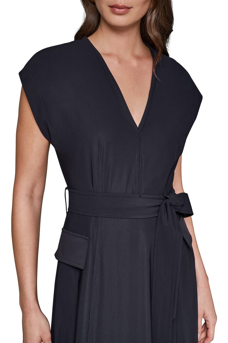 Belted Twill Midi Dress, Alternate, color, BLACK