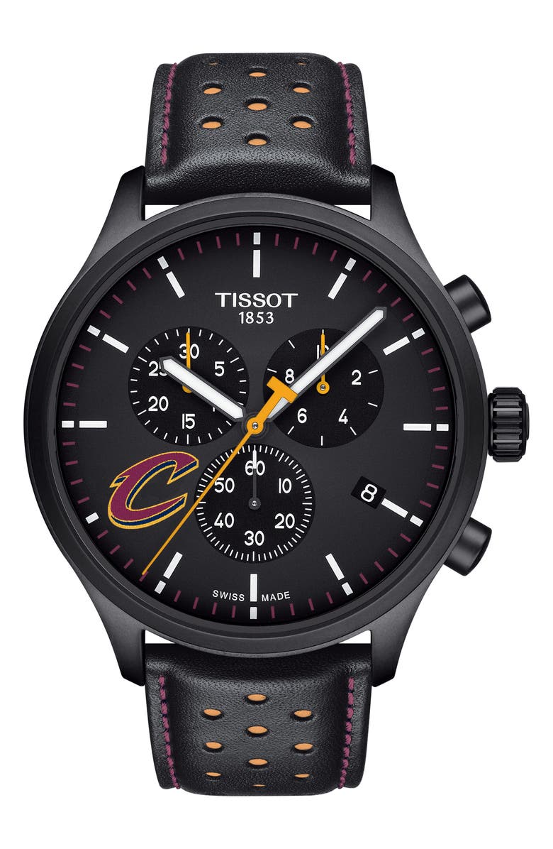 Tissot Chrono XL NBA Leather Strap Watch, 45mm, Main, color,
