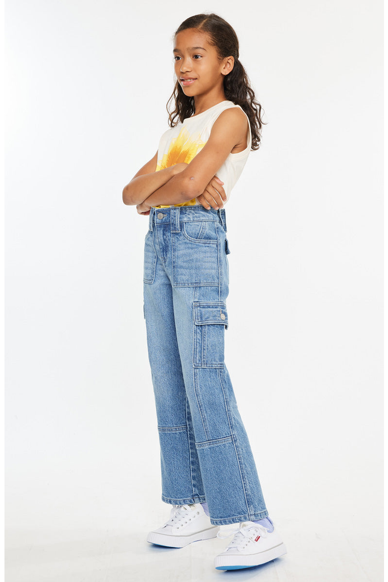 Bay High Rise Slim Straight Cargo Pants, Alternate, color, Medium Wash