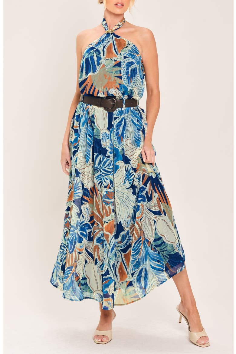 Print Ankle Skirt, Alternate, color, NAVY BROWN