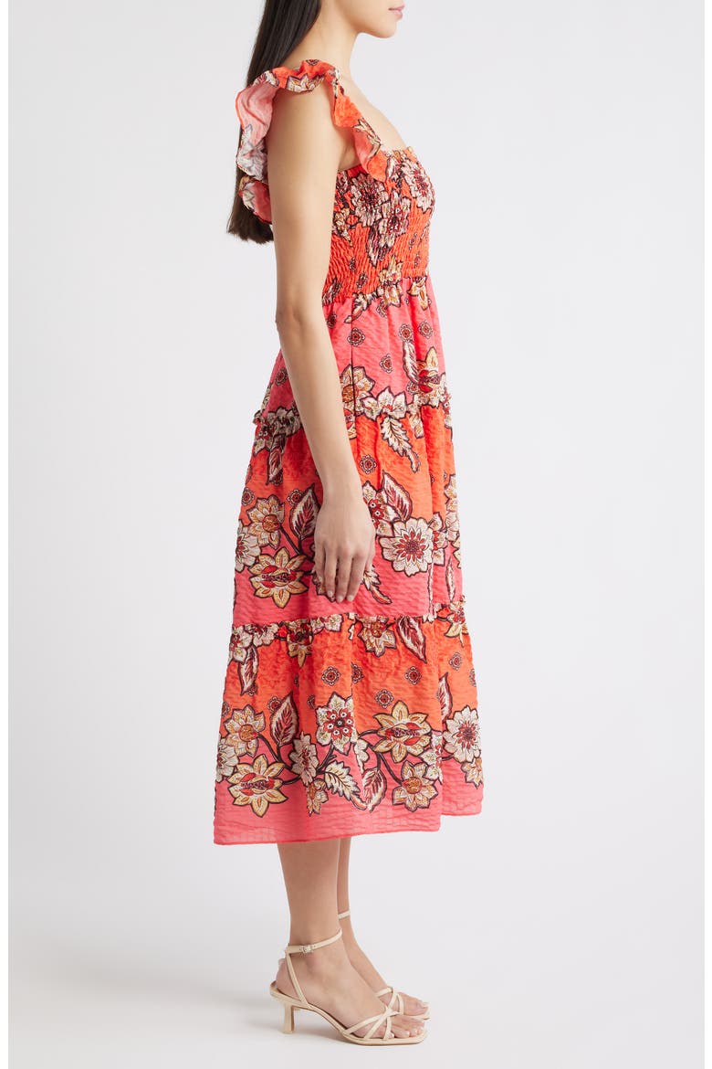 Floral Print Smock Midi Dress, Alternate, color, PINK MULTI
