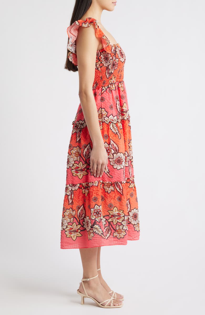 Vince Camuto Floral Print Smock Midi Dress, Alternate, color, Pink Multi