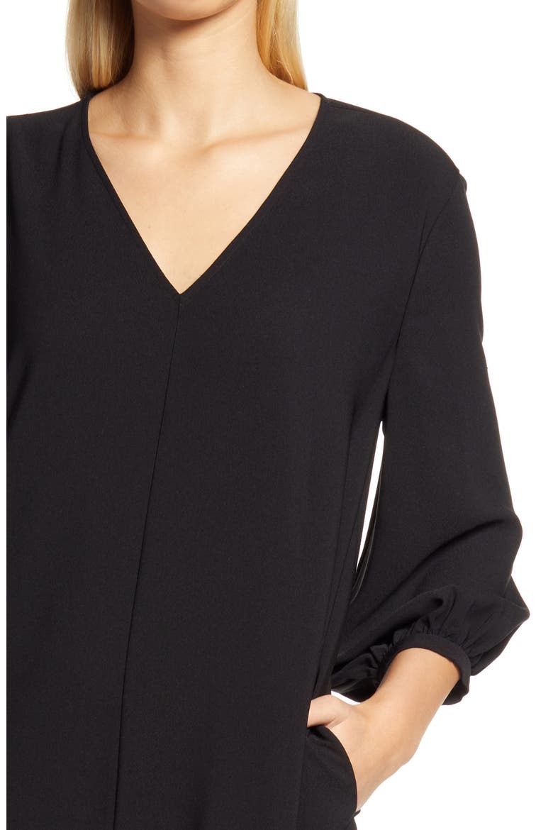 V-Neck Blouson Sleeve Dress, Alternate, color, BLACK