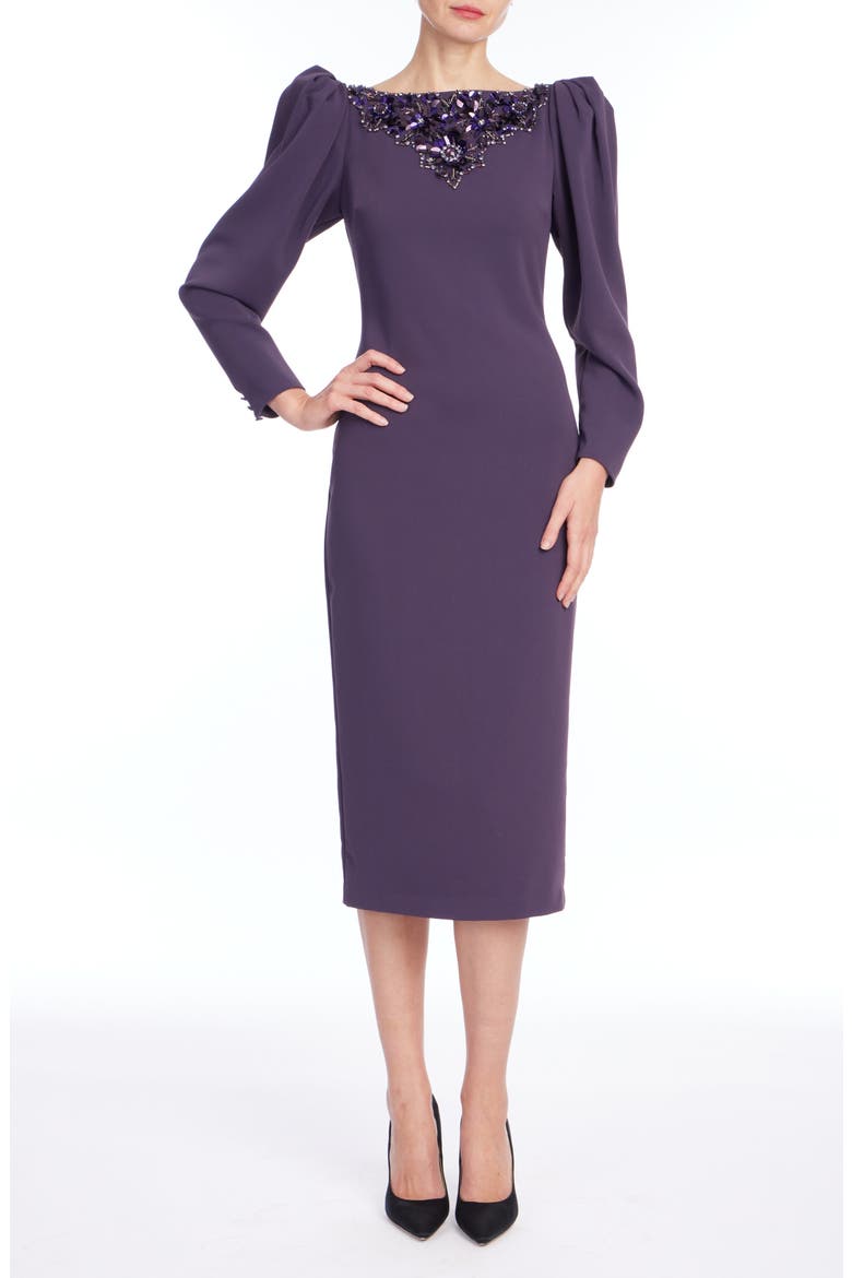 Beaded Bateau Neck Sheath Cocktail Dress, Main, color, PLUM