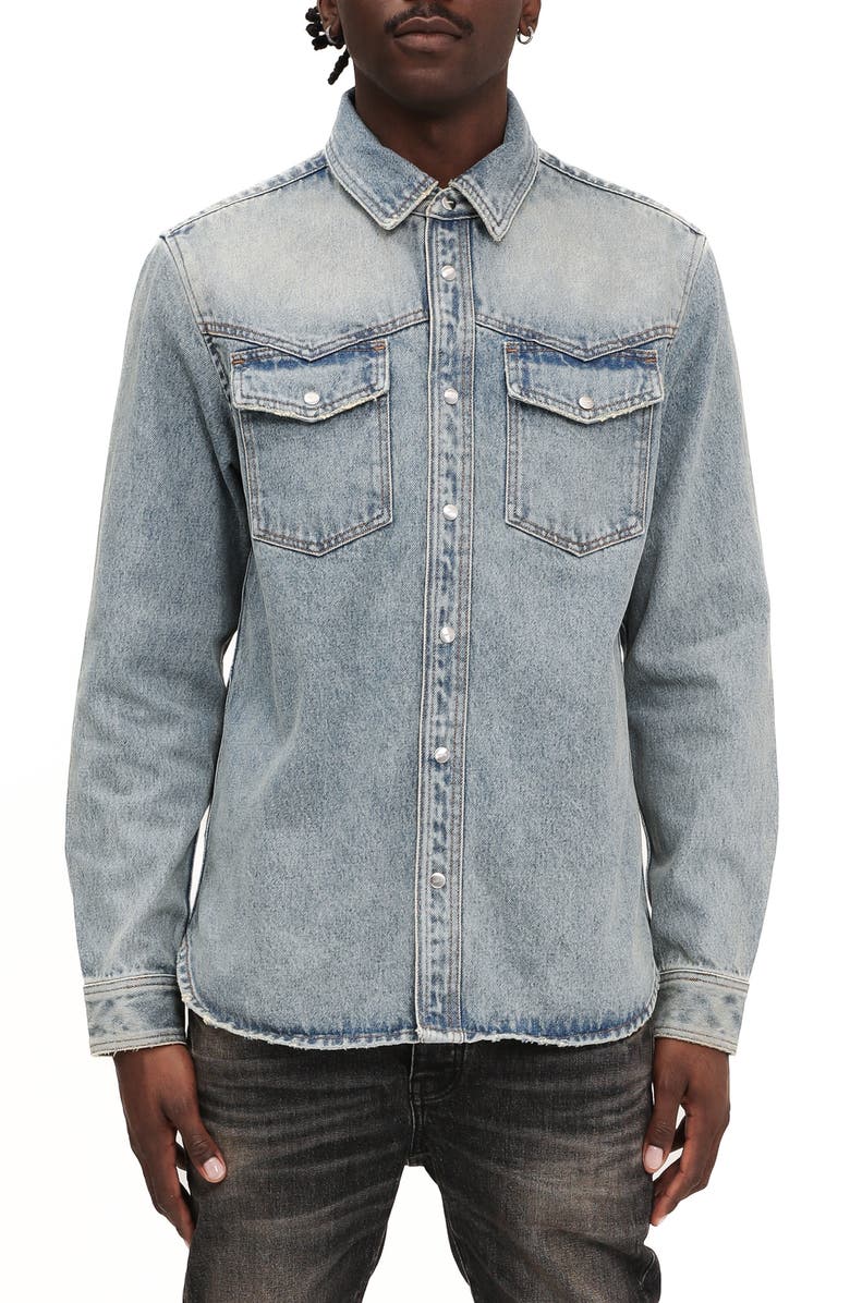 PURPLE BRAND Pumice Double Pocket Snap Front Shirt, Main, color, Light Indigo